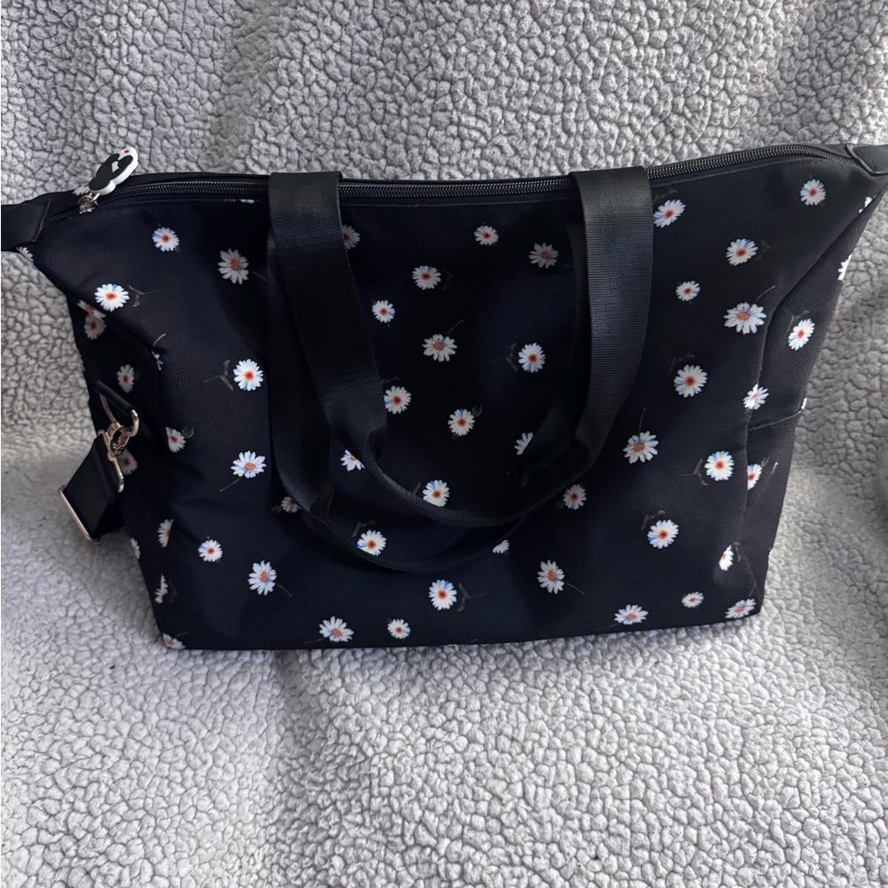 Alice + Olivia Black Daisy Floral Weekender Tote Duffle Bag EUC